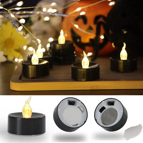 12-Pack Battery Operated LED Tea Lights with 3D Flame, Realistic Flashing LED Wishing Lights, Flameless Candles for Halloween Party Decoration