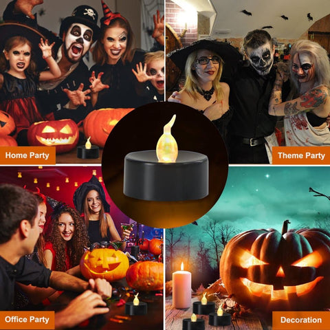 12-Pack Battery Operated LED Tea Lights with 3D Flame, Realistic Flashing LED Wishing Lights, Flameless Candles for Halloween Party Decoration