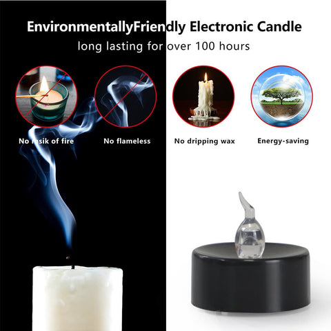 12-Pack Battery Operated LED Tea Lights with 3D Flame, Realistic Flashing LED Wishing Lights, Flameless Candles for Halloween Party Decoration