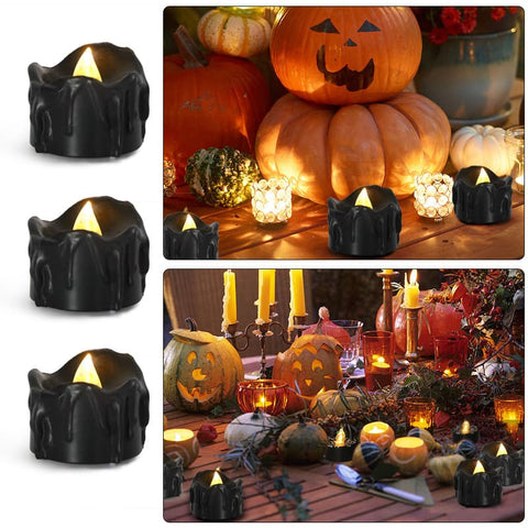 12-Pack Battery Operated LED Tea Lights with 3D Flame, Flameless Candles for Halloween and Party Decoration