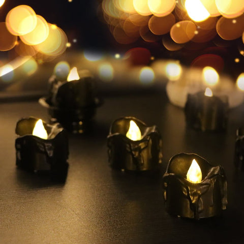 12-Pack Battery Operated LED Tea Lights with 3D Flame, Flameless Candles for Halloween and Party Decoration