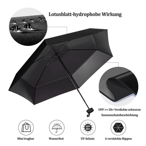 Mini Folding Pocket Umbrella 6-Fold UV Protection for Sun and Rain with Storage Box, Pink