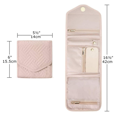 Pink Travel Jewelry Box with Compartments, 15cm, Compact Jewelry Storage Bag Easy to Carry in Your Bag