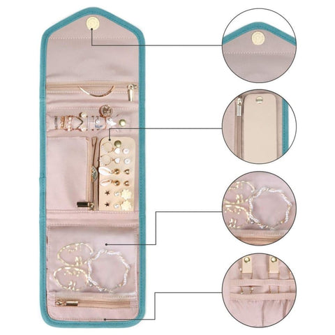15cm Travel Jewelry Box with Compartments, Dark Blue Compact Jewelry Storage Bag Easy to Carry in Your Bag