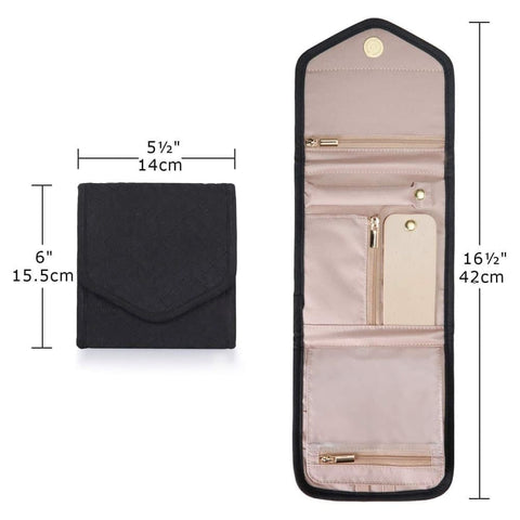Travel Jewelry Box Compact Jewelry Storage Bag with Compartments for Easy Carry, 15cm, Black