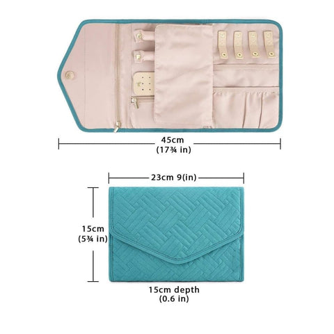 Green Travel Jewelry Box with Compartments, 23cm, Compact Jewelry Storage Bag Easy to Carry
