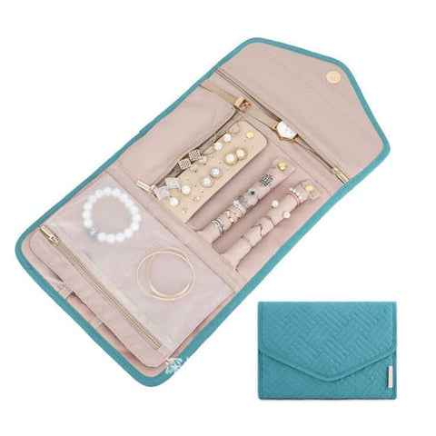 Green Travel Jewelry Box with Compartments, 23cm, Compact Jewelry Storage Bag Easy to Carry