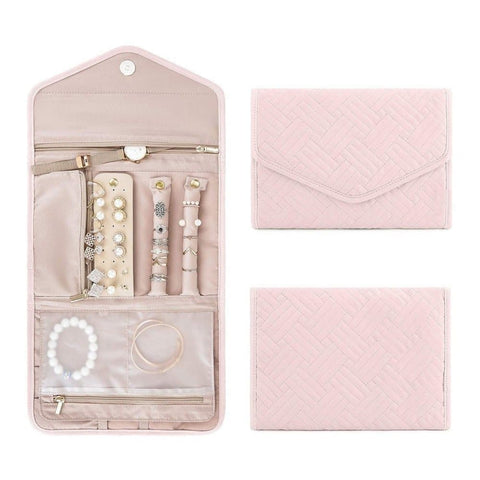Compact Travel Jewelry Box with Compartments, Pink, 23cm