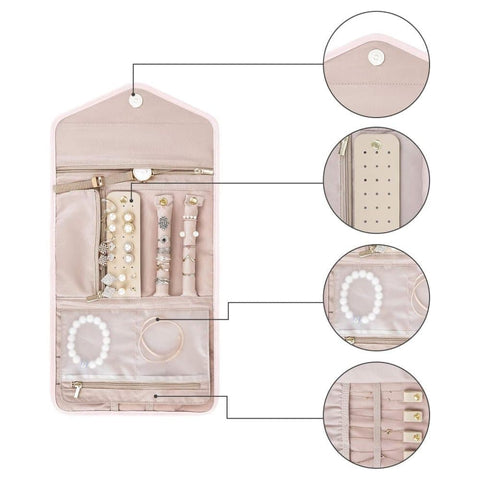 Compact Travel Jewelry Box with Compartments, Pink, 23cm