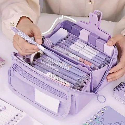 Waterproof Pencil Case with Zipper, Purple, Large, Multifunctional Travel Pencil Box for Students and Office