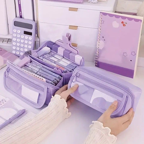 Large Waterproof Pencil Case with Zipper, Multifunctional Travel Pencil Box for Students & Office, Beige