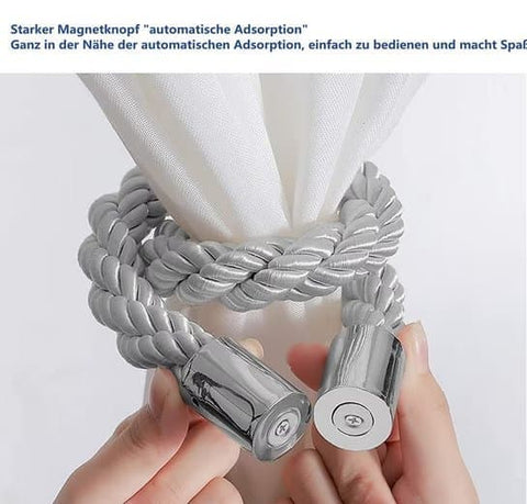 4-Pack Magnetic Curtain Tiebacks with Buckle No-Drill, Gray