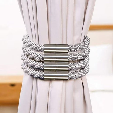 4-Pack Magnetic Curtain Tiebacks with Buckle No-Drill, Gray