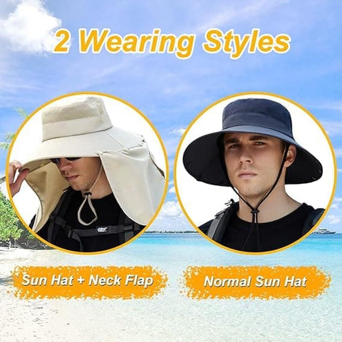 Foldable Sun Hat with Neck Protection UV Protection Fishing and Hiking Cap, Beige