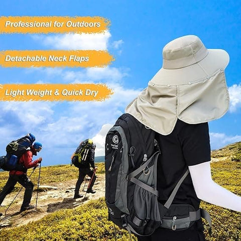 Foldable Sun Hat with Neck Protection UV Protection Fishing and Hiking Cap, Beige