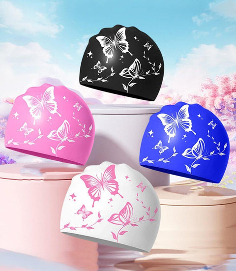 1 Waterproof Silicone Swimming Cap Non-Slip Elastic Comfortable for Adults, One Size, Black