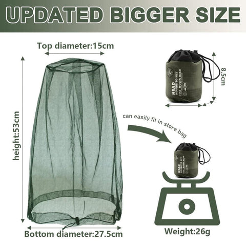 4 pcs Mosquito Net for Hat, Dark Green, Waterproof Adjustable Ultra-fine with Storage Bag, for Fishing Hiking Camping Garden