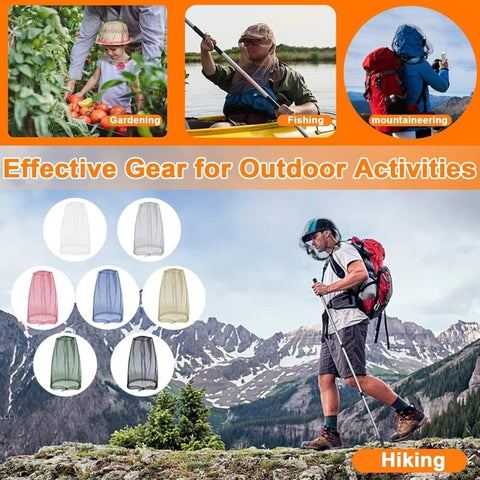 4 pcs Mosquito Net for Hat, Waterproof Adjustable Ultra-fine with Storage Bag, for Fishing Hiking Camping, Beige