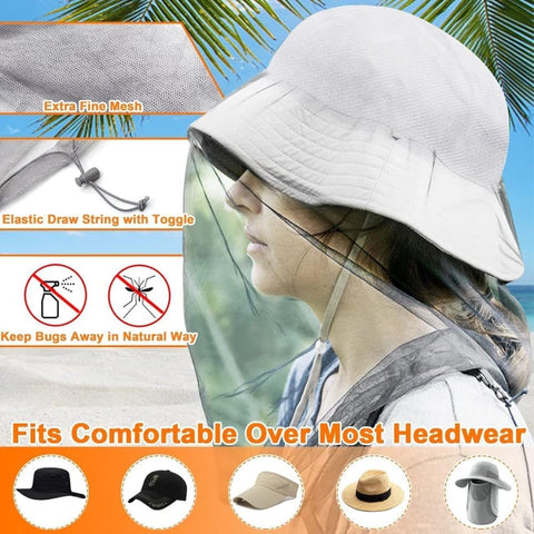 4 pcs Mosquito Net for Hat, Waterproof Adjustable Ultra-fine with Storage Bag, Gray, for Fishing Hiking Camping Garden