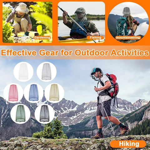 4 pcs Mosquito Net for Hat, Waterproof Adjustable Ultra-fine with Storage Bag, Gray, for Fishing Hiking Camping Garden