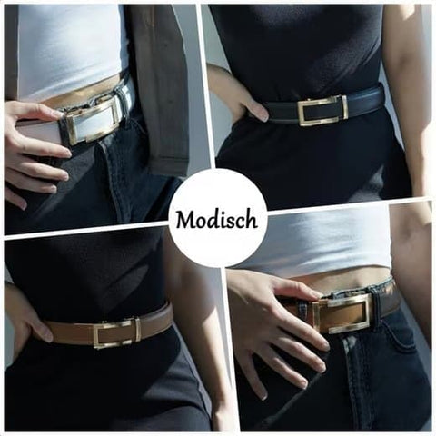 Unisex Leather Belt with Adjustable Buckle, 115/125 cm, White