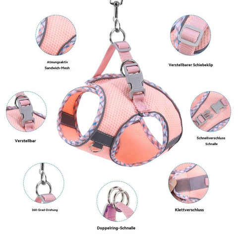 Adjustable Pet Harness with Reflector and Leash for Cats and Dogs, Soft Comfortable Vest Anti-Escape, Compatible with Small Medium Large Pets, M, Black