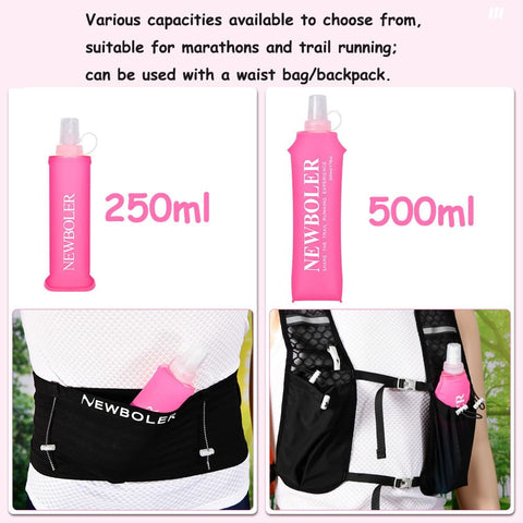 500ml Foldable Water Bottle BPA-Free Soft Bottle for Marathons Camping Hiking, 500ml, Pink