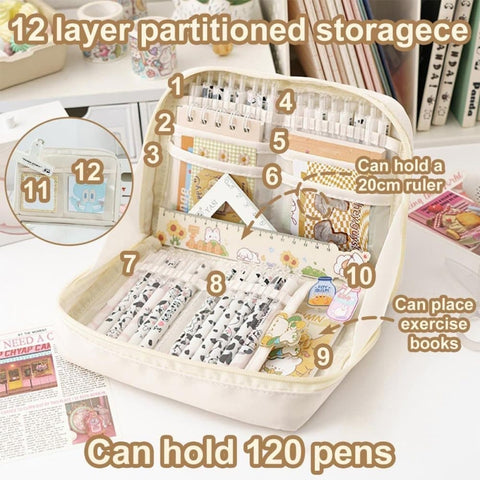 1 Pack White Stylish Pencil Case with Zipper, Large Capacity Multifunctional Travel Pencil Box for School and Office