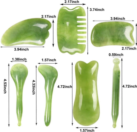 7-piece Gua Sha Set, Resin Facial and Body Massage Tool for Face Legs Back, Green