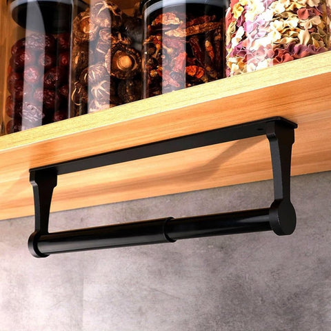 Aluminum Self-Adhesive Paper Towel Holder, No Drilling Required, Black, 32.5x9.8cm