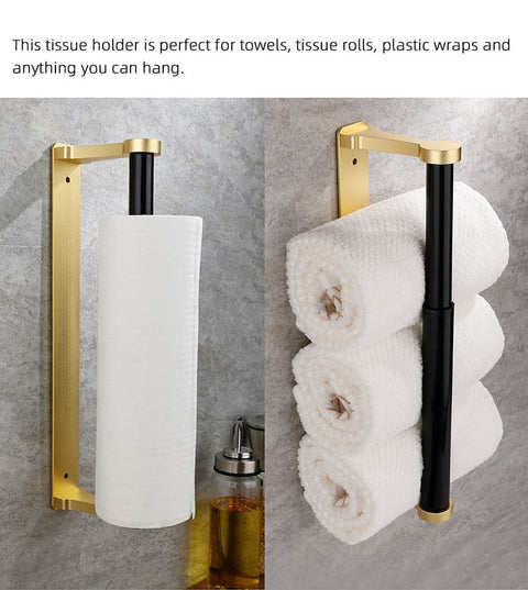 Self-Adhesive Paper Towel Holder for Kitchen & Bathroom, 32.5x9.8cm, No Drilling Required, Gold