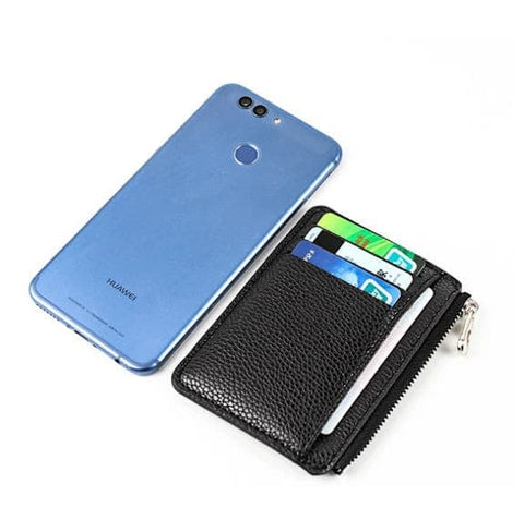 6 Card Slots Zipper Card Holder Wallet, Thin and Durable, Water Repellent and Scratch Resistant, Black