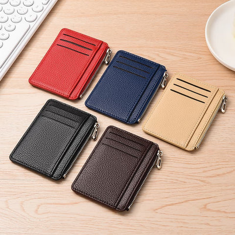 6 Card Slots Zipper Wallet, Thin Durable Water Repellent Scratch Resistant Card Holder, Easy to Carry, Red