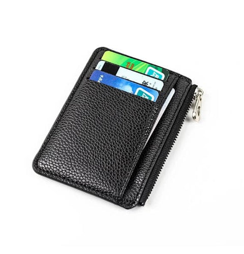 6 Card Slots Zipper Wallet, Thin Durable Water Repellent Card Holder Scratch Resistant Easy to Carry, Brown