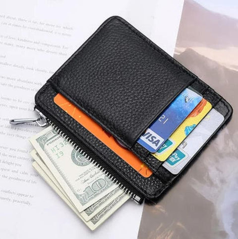 6 Card Slots Zipper Wallet, Thin Durable Water Repellent Card Holder Scratch Resistant Easy to Carry, Brown