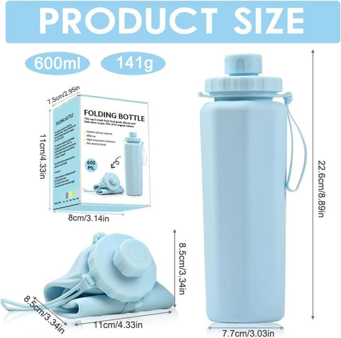 600ml Foldable Water Bottle BPA-Free Lightweight for Travel Gym Camping, Blue