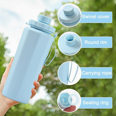 600ml Foldable Water Bottle BPA-Free Lightweight for Travel Gym Camping, Gray