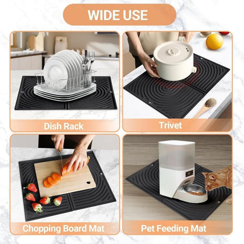 Non-Slip Foldable Silicone Kitchen Counter Mat with Water Drainage, 51cm x 41cm, Grey