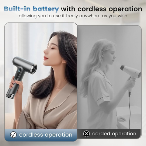 Rechargeable Cordless Handheld Hair Dryer with LED Temperature Display, Portable USB Wireless Mini Blow Dryer for Travel Camping Home Use（White）
