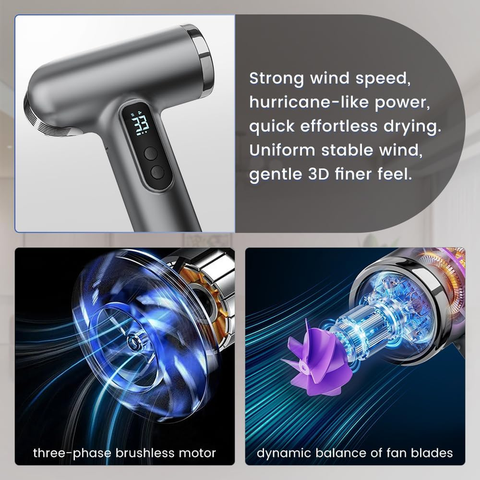 Rechargeable Cordless Handheld Hair Dryer with LED Temperature Display, Portable USB Wireless Mini Blow Dryer for Travel Camping Home Use（White）