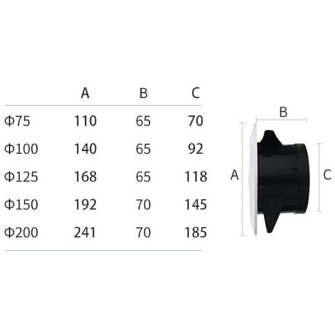 Ventilation Vent with Protective Grille, ABS, 75 mm