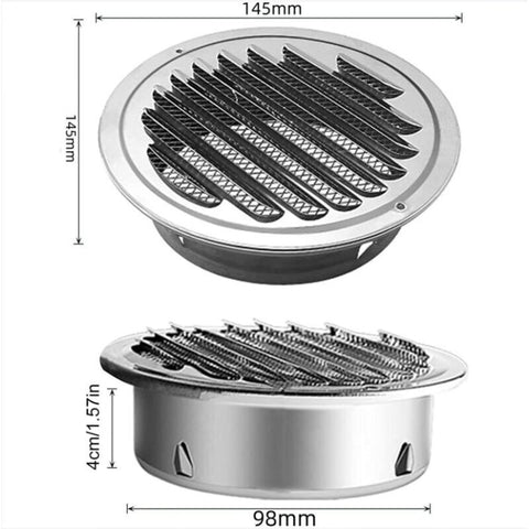Round Ventilation Grille, Stainless Steel Vent Grille with Net, for 100 mm Opening