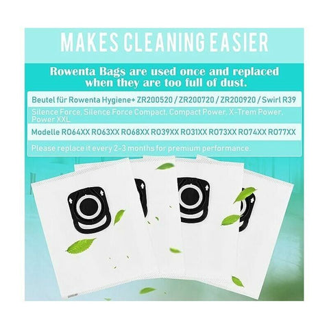 10 Bags Vacuum Cleaner Bags Compatible with Rowenta ZR200520 ZR200720 RO64xx RO63xx RO68xx RO39xx