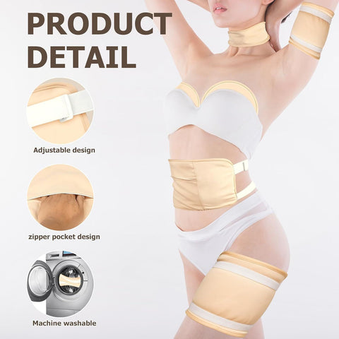 Castor Oil Wrap Set for Women, 6-Piece Reusable Organic Cotton Pack Set for Neck, Waist, Chest and Knee, Adjustable Elastic Straps, Compression Wraps
