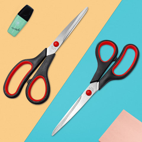 Stainless Steel Kitchen & Office Scissors with Soft Grip Handle, Sharp Multipurpose Craft Shears, Black and Gray