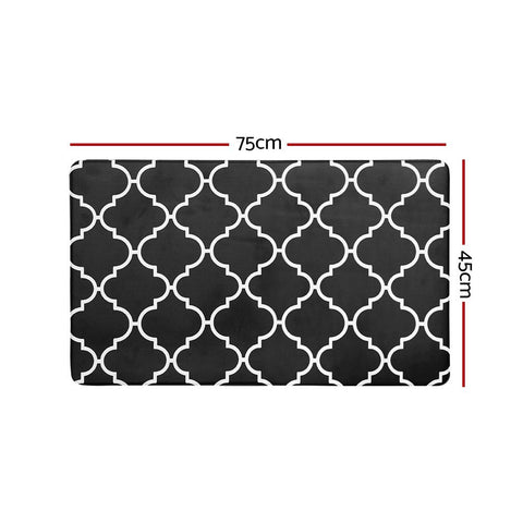 Non-Slip PVC Kitchen Floor Mat 45 x 75 cm, Waterproof Rug, Black Moroccan Trellis