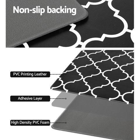 Non-Slip PVC Kitchen Floor Mat 45 x 75 cm, Waterproof Rug, Black Moroccan Trellis