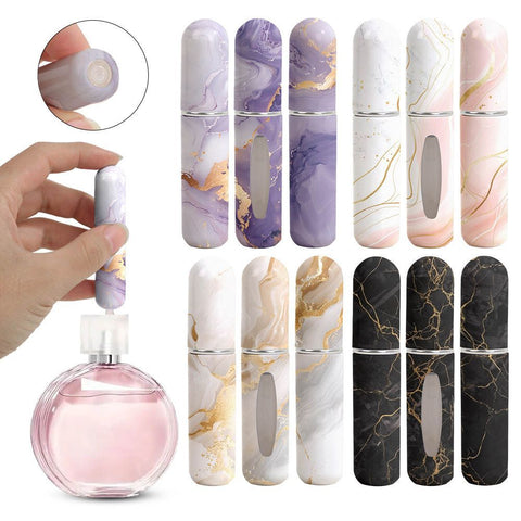 3 Pack 5ml Travel Perfume Atomizer Bottles, Leakproof Bottom-Fill Spray Set, Champagne Marble
