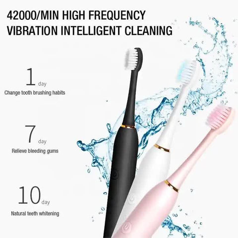 Sonic Electric Toothbrush Set with 4 Replacement Heads and USB Charging Cable, White