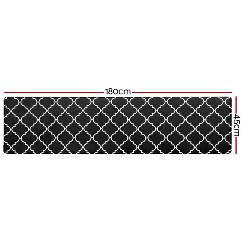 Non-Slip PVC Kitchen Floor Runner 45 x 180 cm, Waterproof Rug, Black Moroccan Trellis
